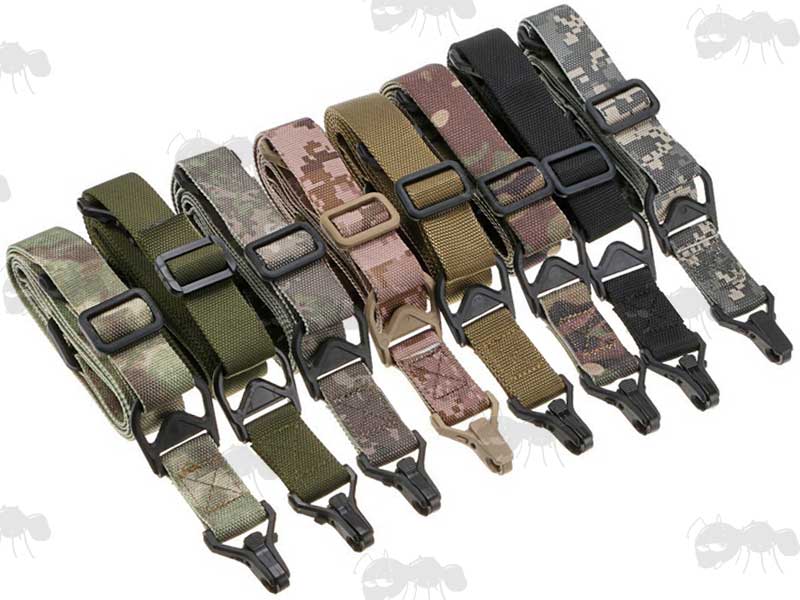Range of Colours of The Two Point Multi Rifle Sling with Metal Clip On Fittings