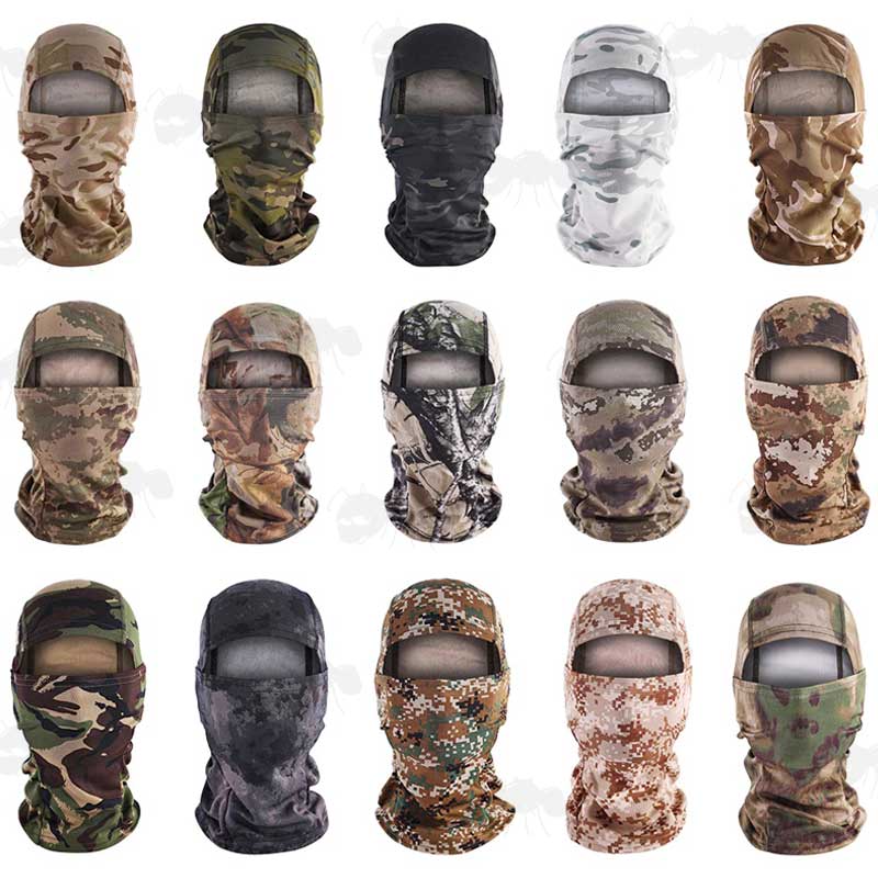 Fifteen Assorted Camouflage Patterned Open Face Balaclavas