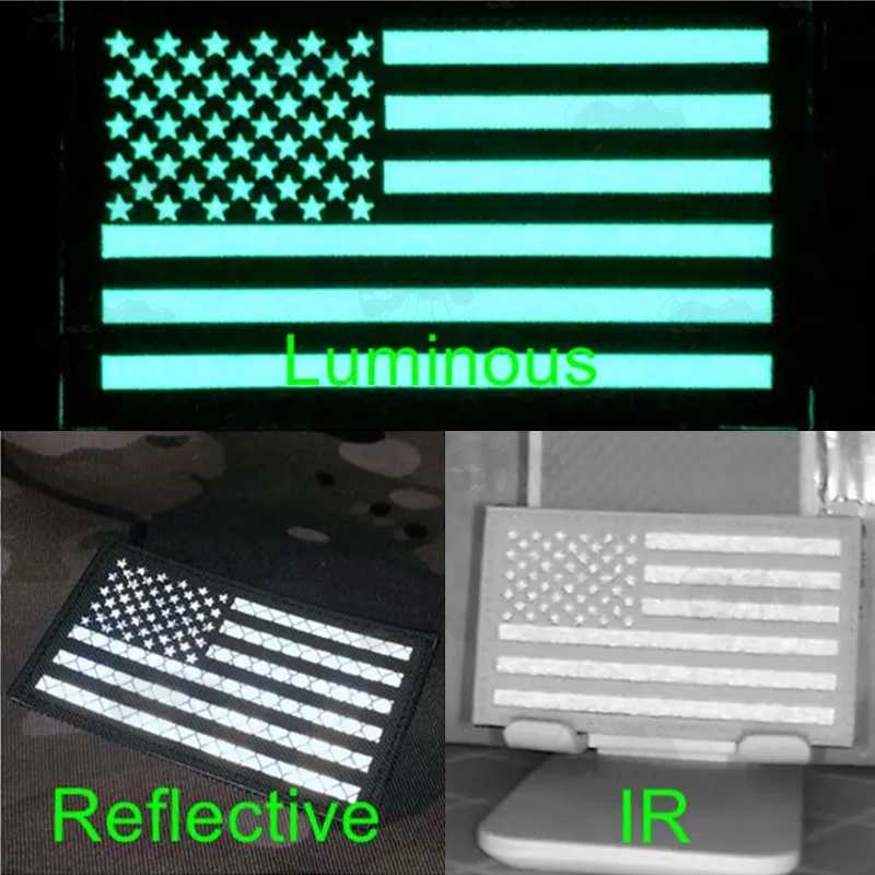 Luminous, Light Reflective and Infrared Reflective USA Flag Morale Patches