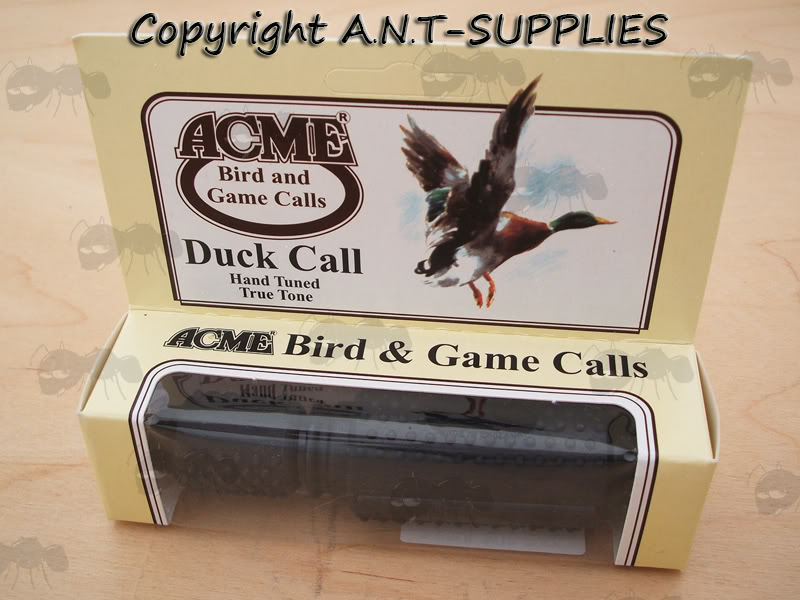 ACME Black Plastic Duck Call With Rubber Grip in Packaging