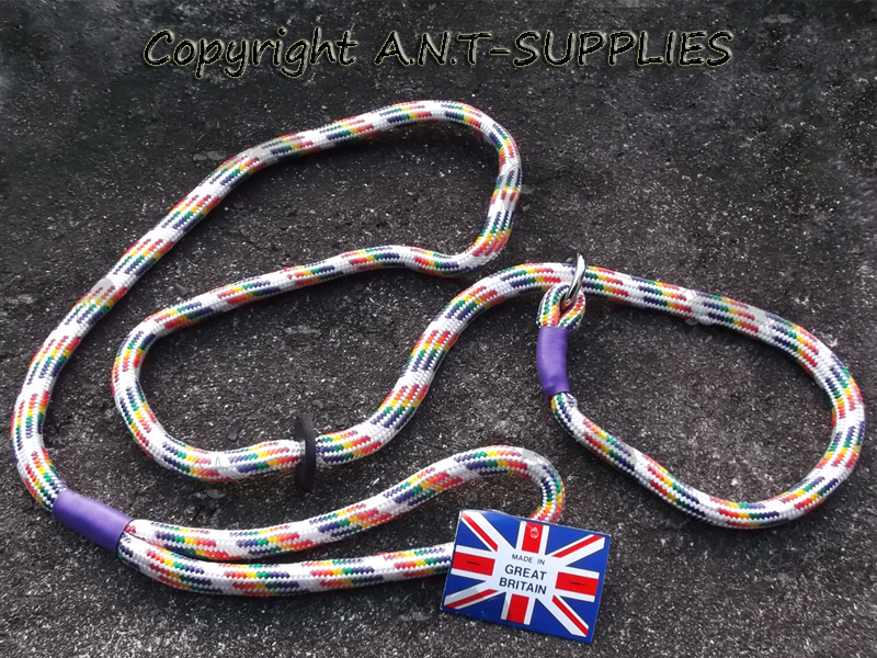 Five Assorted Colour Bisley Braided Rope Slip Leads With Metal Rings and Black Rubber Stoppers
