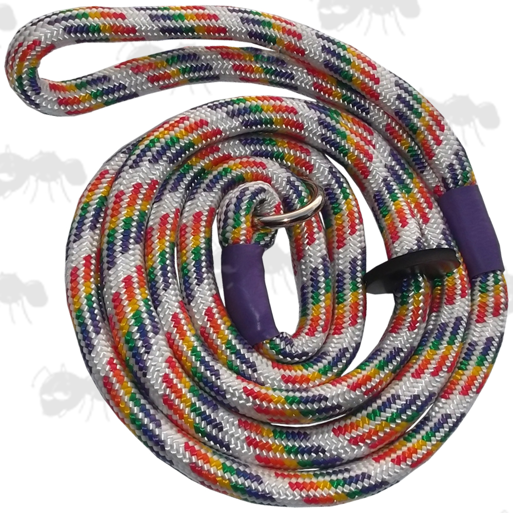 Five Assorted Colour Bisley Braided Rope Slip Leads With Metal Rings and Black Rubber Stoppers