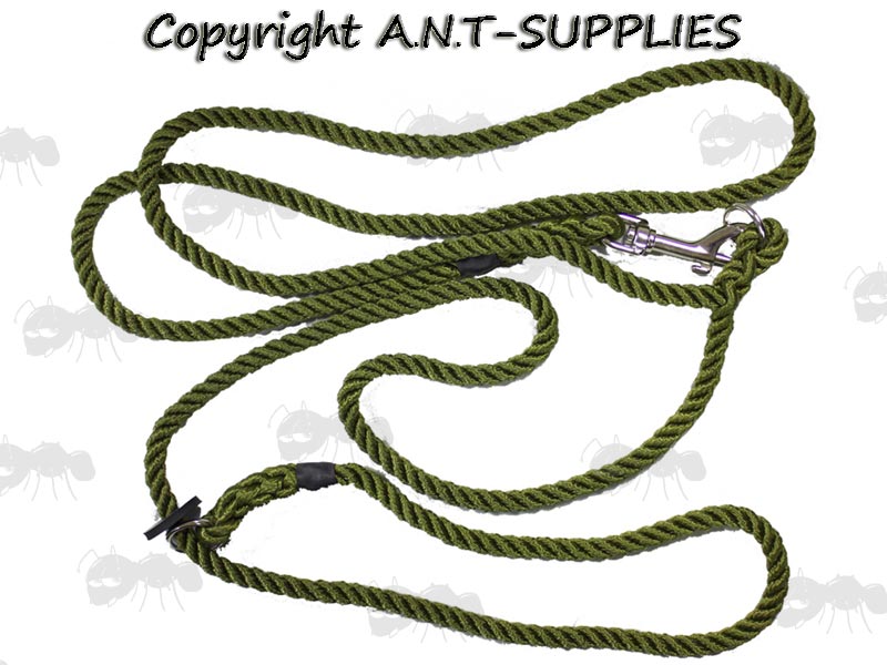Bisley Green Woven Rope Hunting Dog Training Slip Leads With Metal Ring, Trigger Clip and Black Rubber Stopper