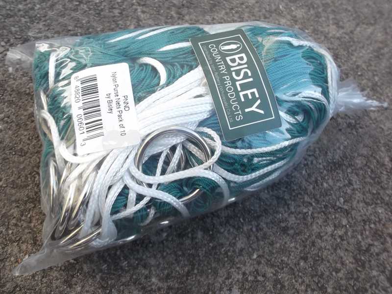 Ten Bisley 1 Metre Long Green Nylon Rabbit Purse Nets in Packaging