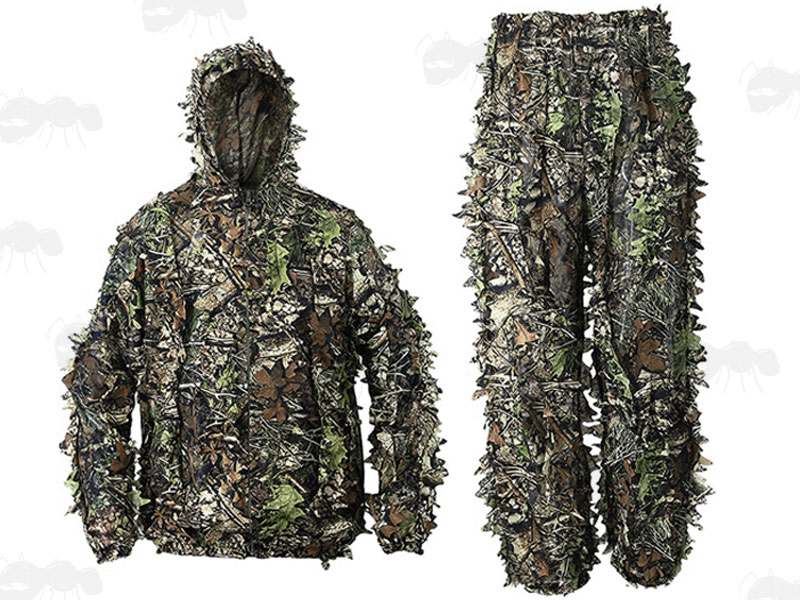 Woodland Camouflage 3D Leaf Trousers and Jacket with Hood Two Piece Ghillie Suit