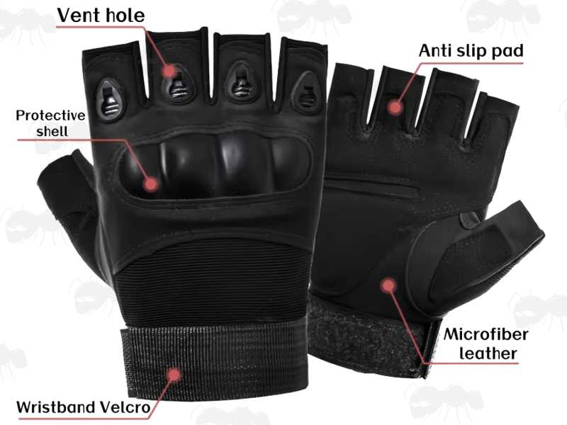 Features of The Tactical Protective Smooth Hard Knuckle Fingerless Gloves in Black