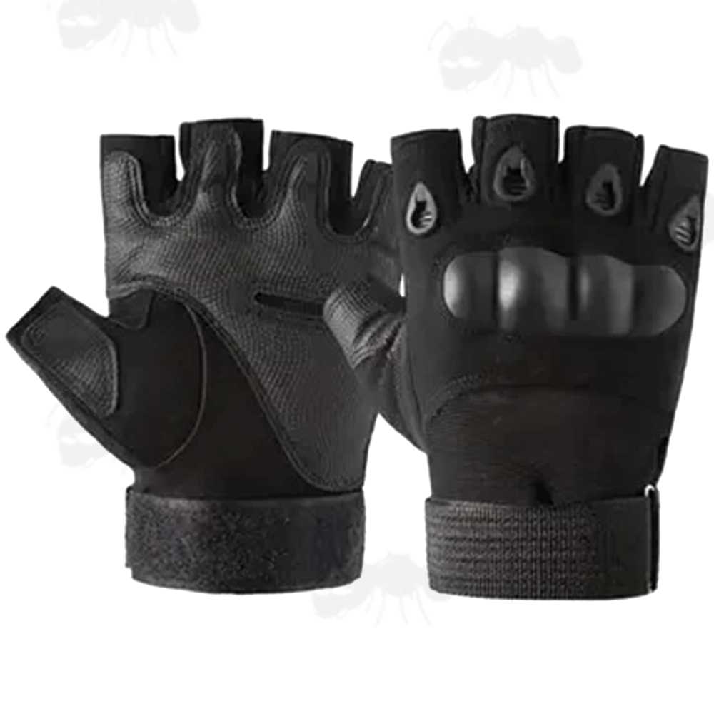 Tactical Protective Smooth Hard Knuckle Fingerless Gloves in Black