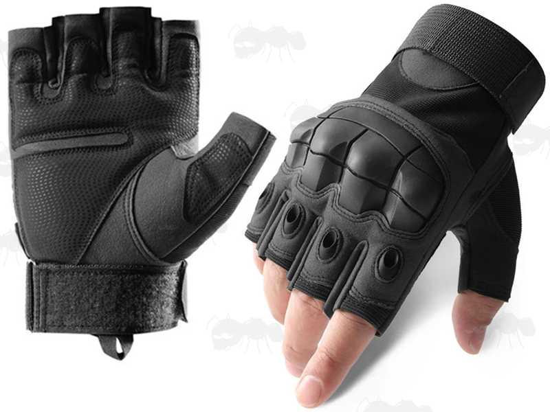 Tactical Protective Hard Knuckle Fingerless Gloves in Black