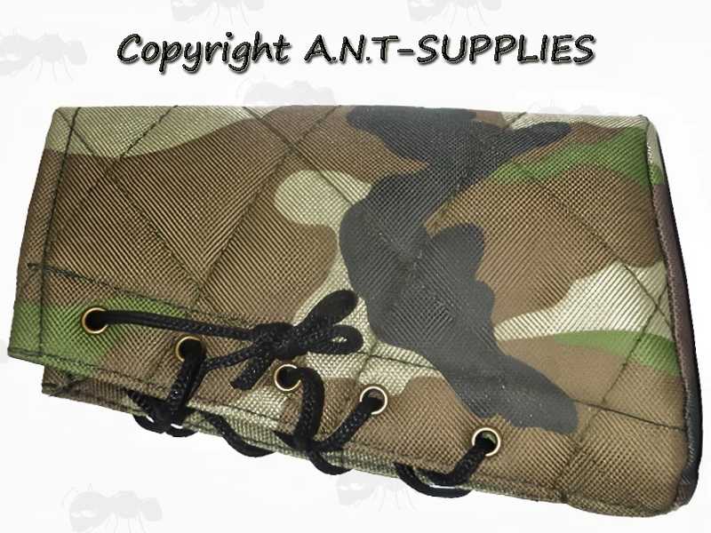 Plain Woodland Camouflage Quilted Canvas Butt End Cover with Lace-Up Design