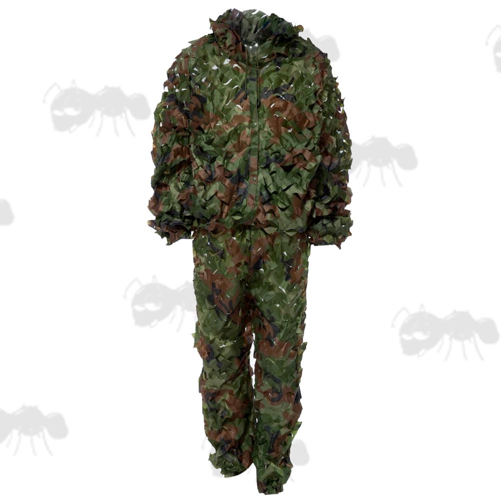 Woodland Camouflage 3D Effect Trousers and Jacket with Hood Ghillie Suit