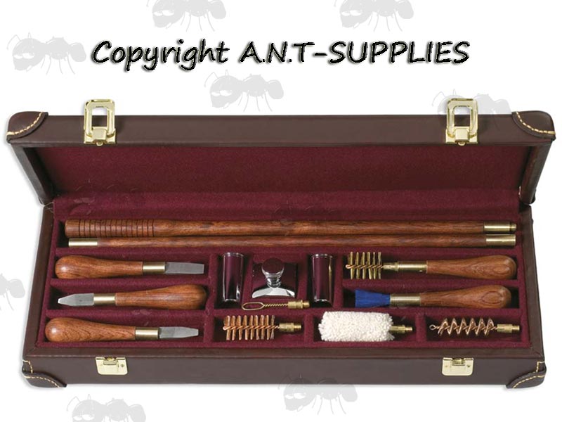 Exclusive Shotgun Maintenace Kit In A Rosewood Box, Cleaning Rods, Turnscrews, Oil Bottle, Snap Caps, Swabs and More