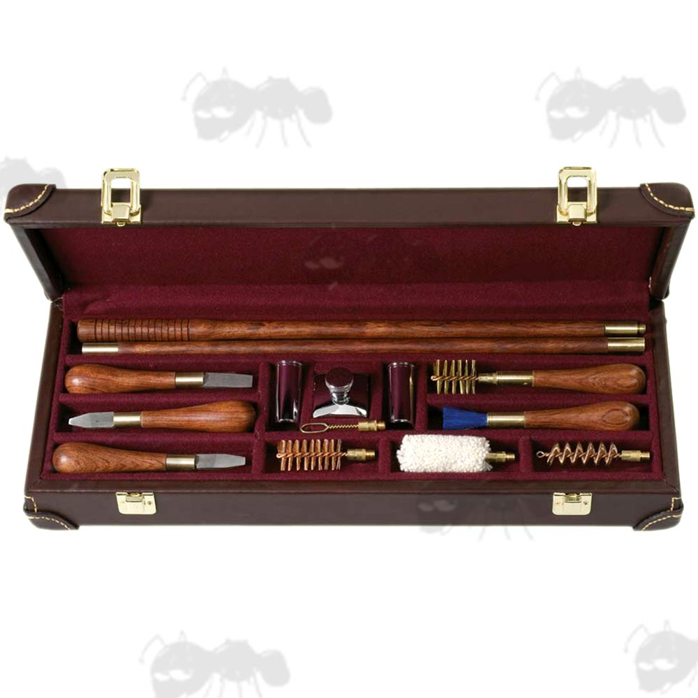 Exclusive Shotgun Maintenace Kit In A Rosewood Box, Cleaning Rods, Turnscrews, Oil Bottle, Swabs and More