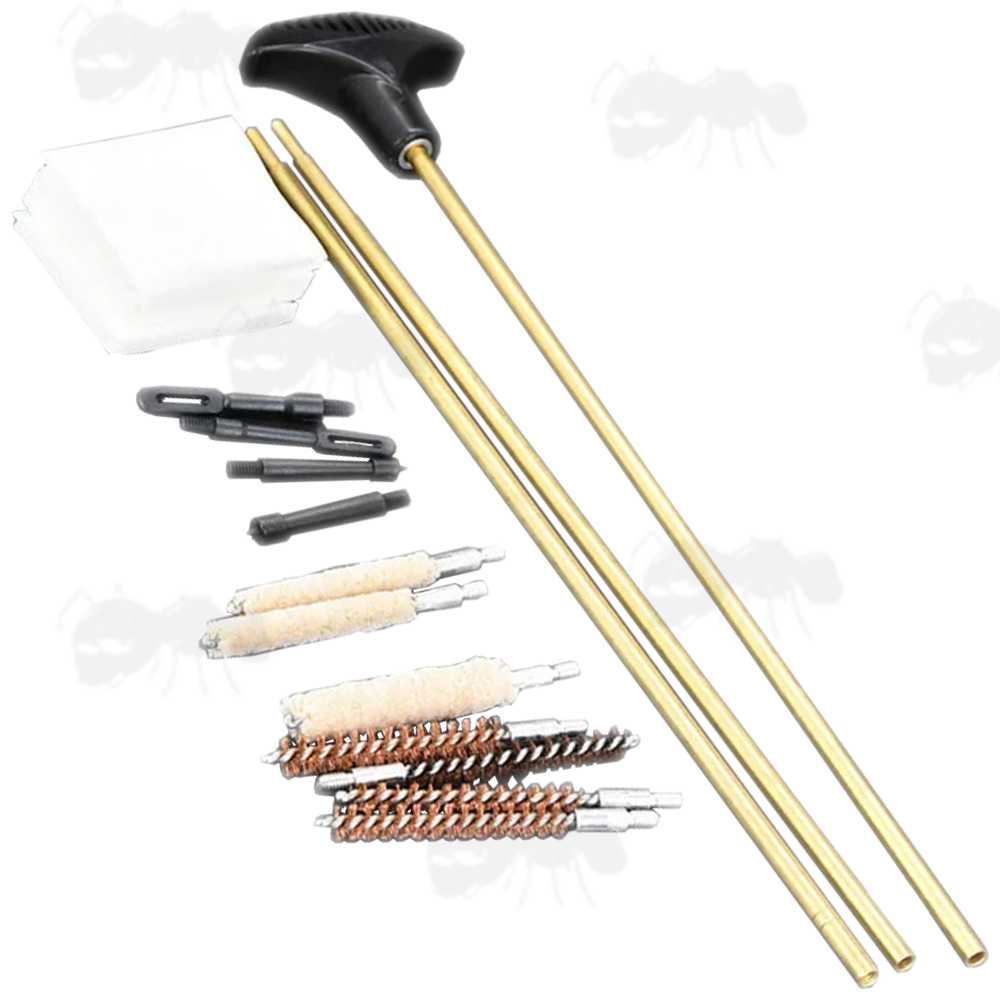Three Piece Brass .22 - .60 Caliber Rifle Barrel Cleaning Rod with Black Plastic Handle and Swab Kit