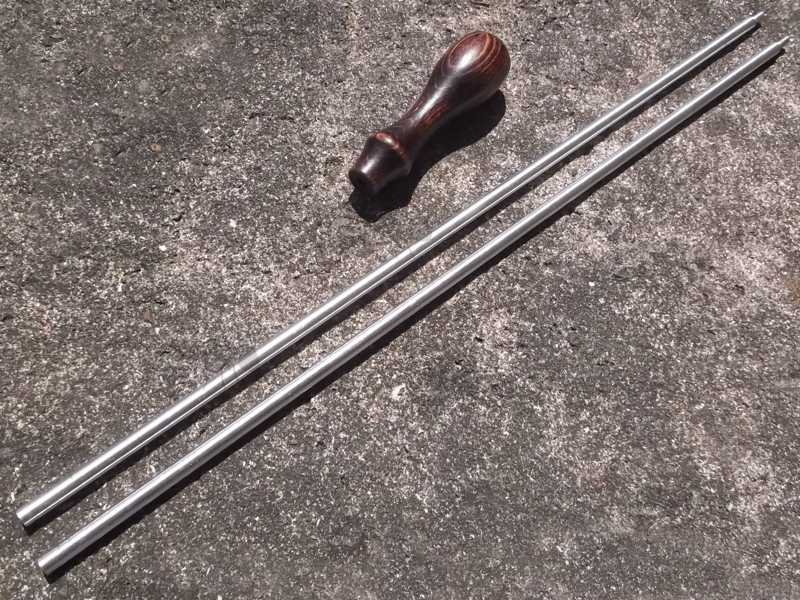 Wooden Handle Two Piece Shotgun Barrel Cleaning Rod, Shown Disassembled in Three Pieces