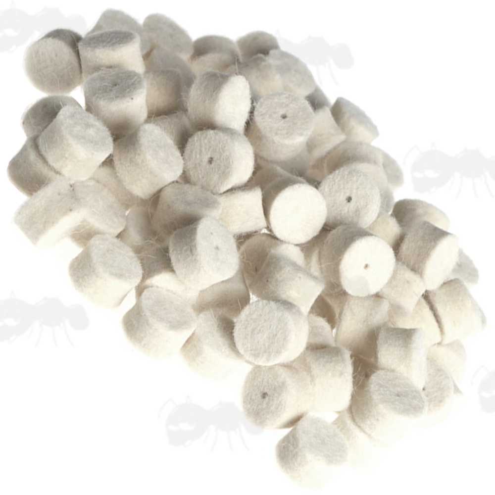 One Hundred Barrel Cleaning Felt Pellets with Centre Drilled Holes