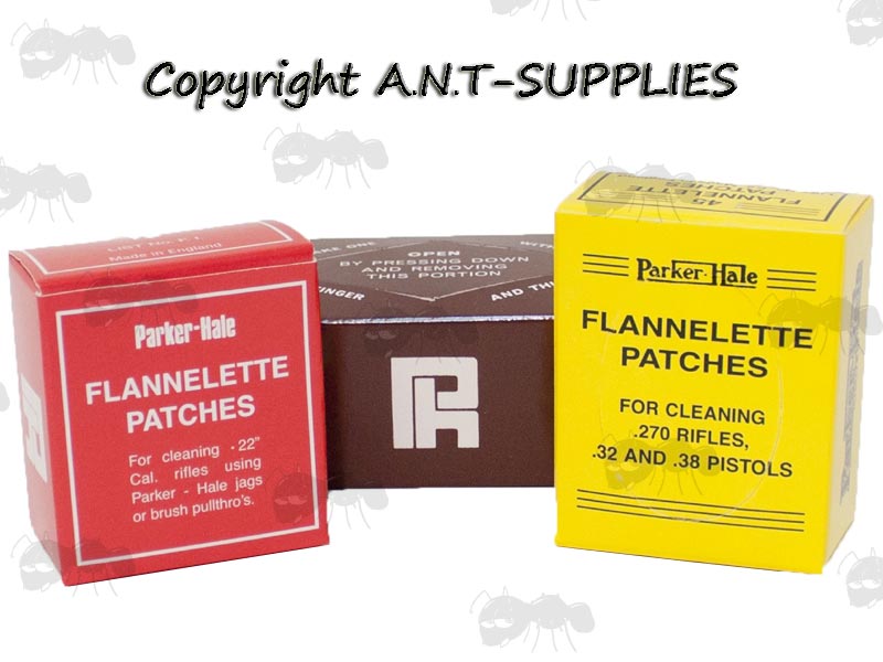 Three Boxes of Assorted Sized Parker Hale Flannelette Gun Barrel Patches