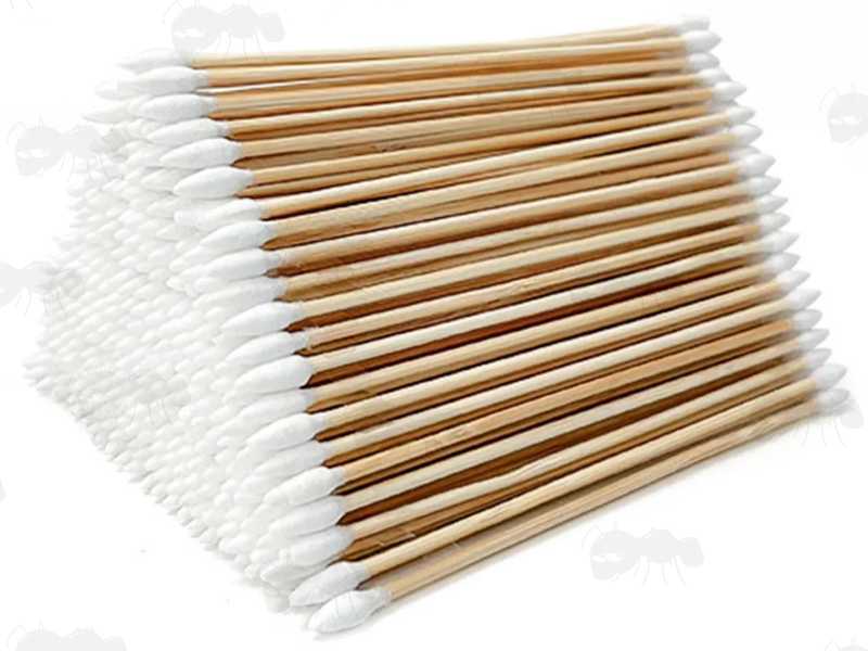 One Hundred 15cm Long Wooden Swabs with Pointed Cotton Tips For Cleaning