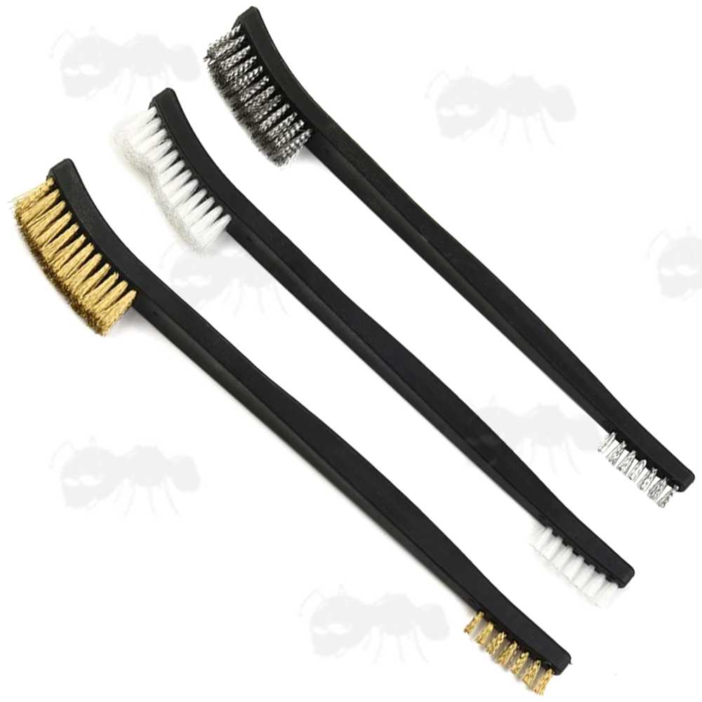 Set of Three Gun Cleaning Brushes with Nylon, Bronze and Stainless Steel Bristle Heads