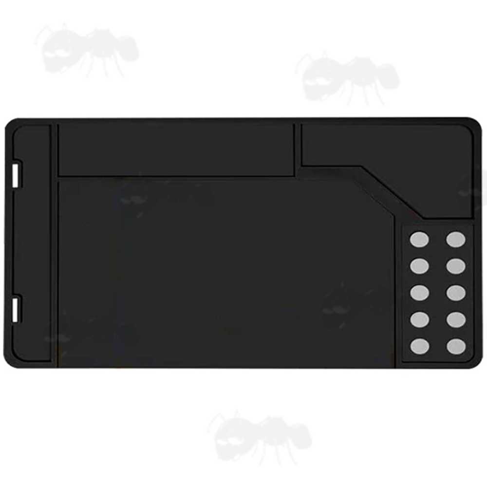 Black Coloured Rubber Pistol / Handgun Sized Cleaning / Maintenance Mat with Moulded Compartments for Parts and Magnetic Section