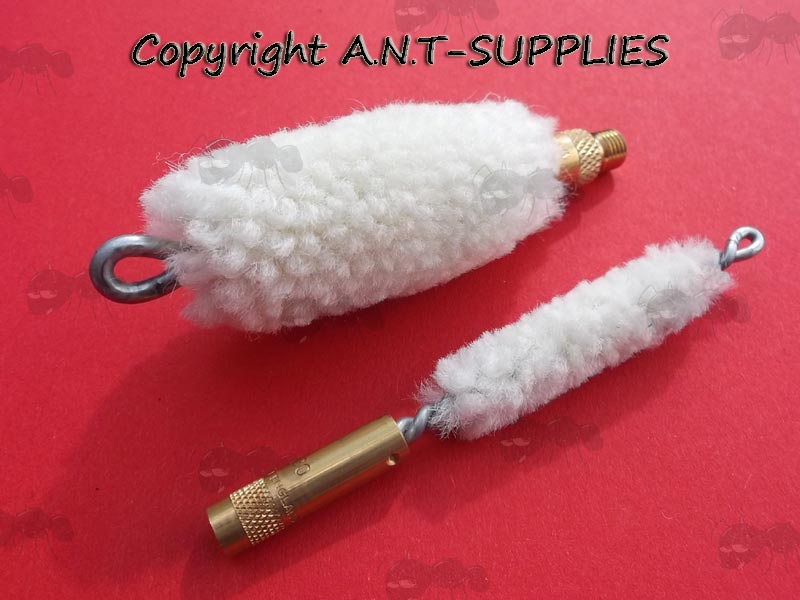 Two White Wool Mops for Rifle and Shotgun Barrel Rod Cleaning Kits
