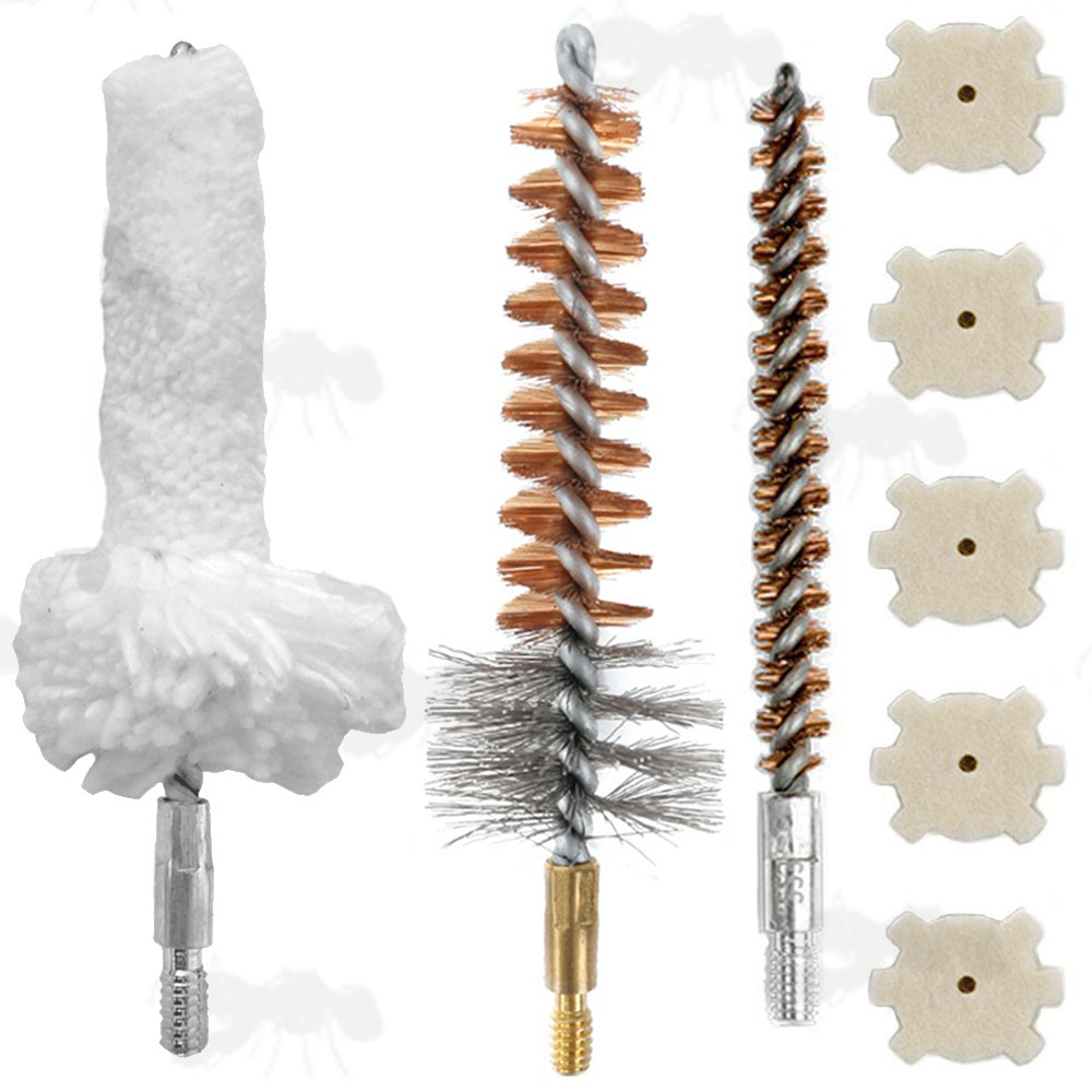 .223 / 5.56mm Calibre Chamber Cleaning Wire Brushes, Cotton Mop and Star Felt Pad Set