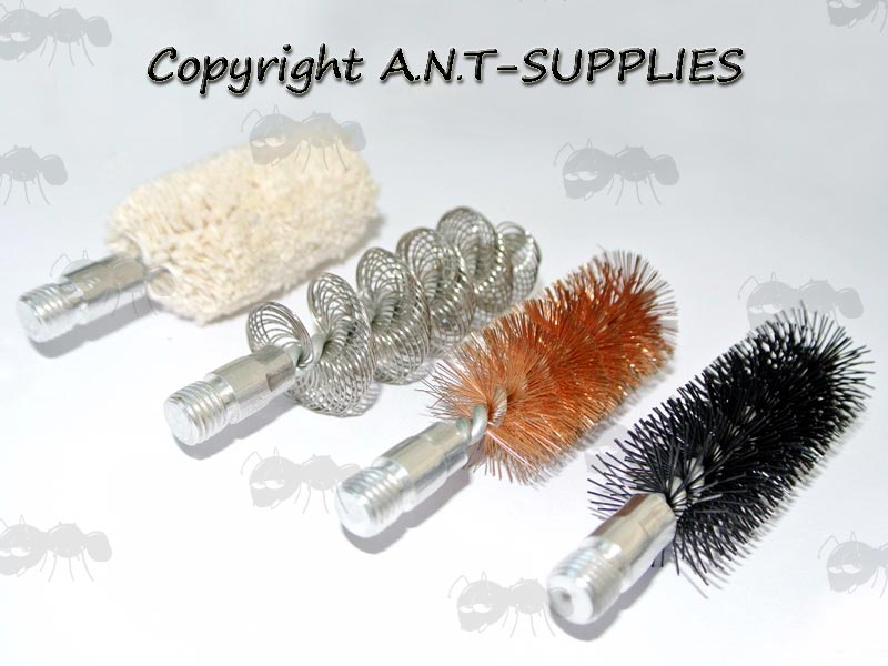 Four Piece of 12 Gauge #5/16x27 Male Thread Cotton Mop, Nylon and Phosphor Wire Brush and Gunsmiths Stainless Steel Brush