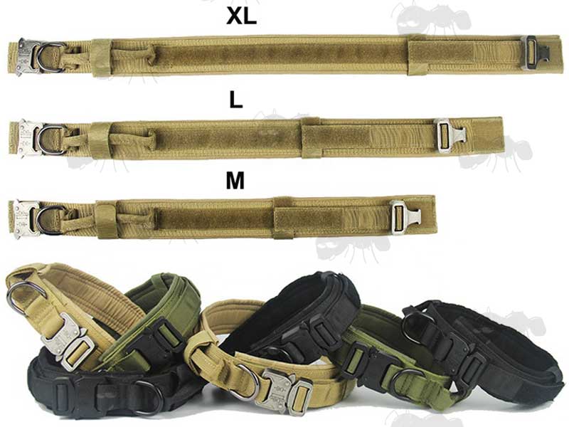 Heavy-Duty Military Dog Collar with Built-in Handle Size and Colour Range