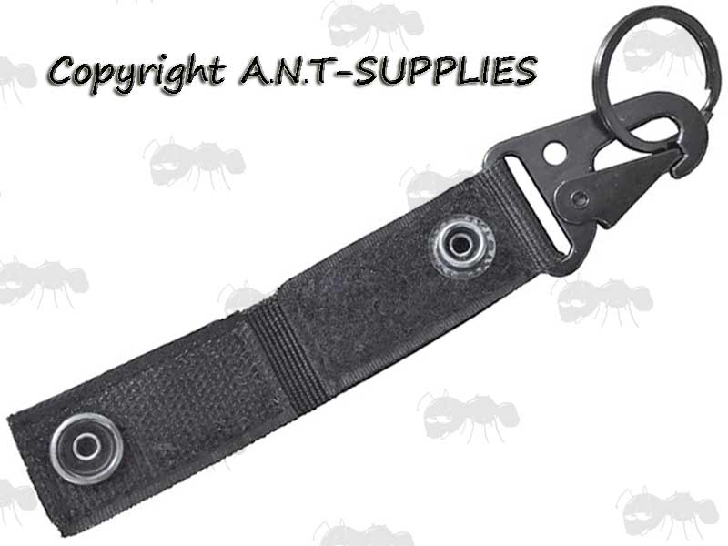 Black Webbing Strap with Press Stud and Flat Metal Accessory Clip