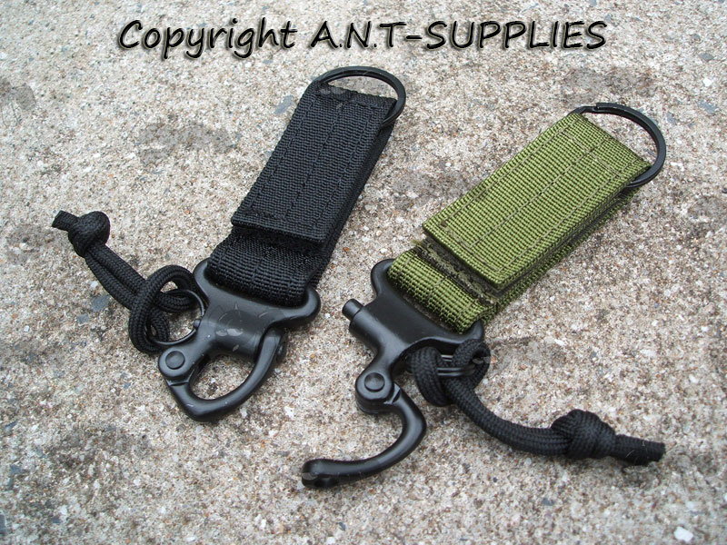 Black and Green Nylon Webbing MOLLE Straps with Snap Shackles and Pull Cords