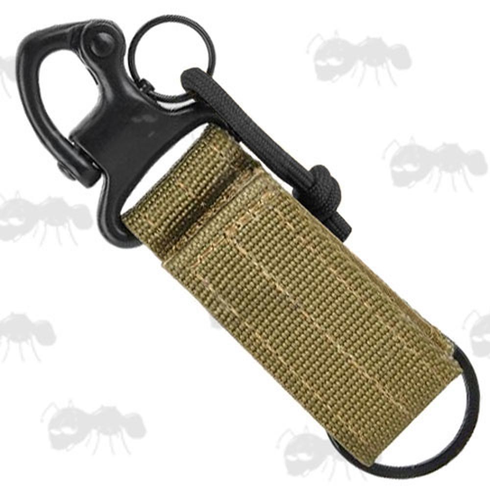Khaki Nylon Webbing MOLLE Strap with Snap Shackle and Pull Cord