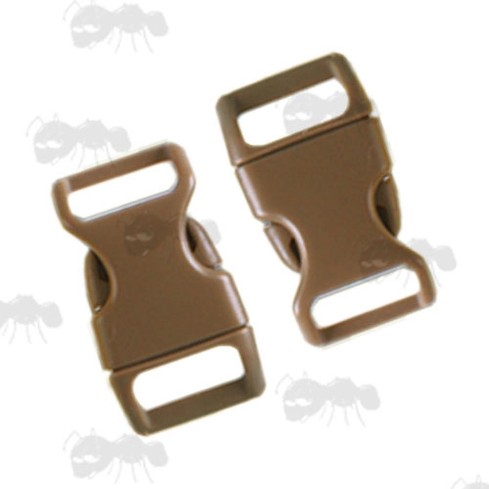 Two Large Plastic Curved Back Quick Release Paracord Buckles in Coyote Brown Colour