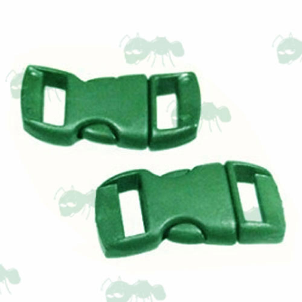 Two Military Green Small Plastic Curved Back Quick Release Buckles