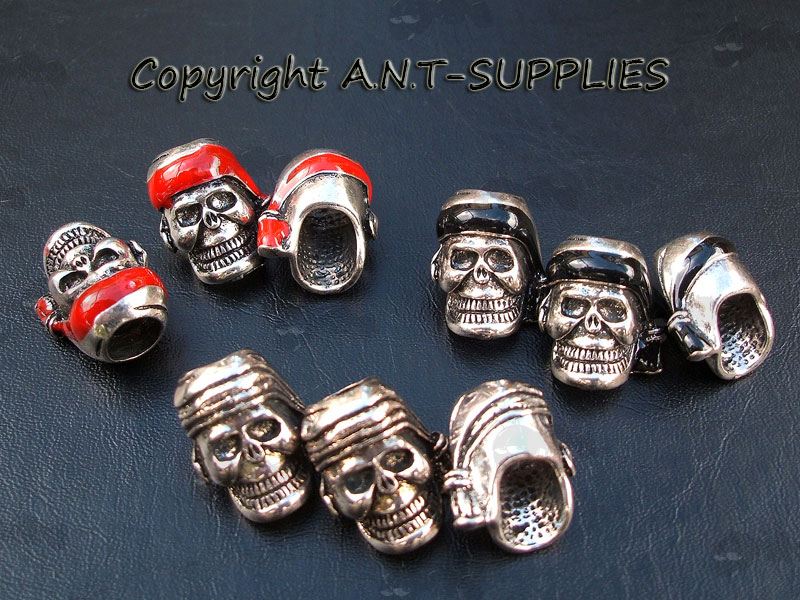 Assortment of Silver Pirate Head Paracord Skull Bead with Headbands