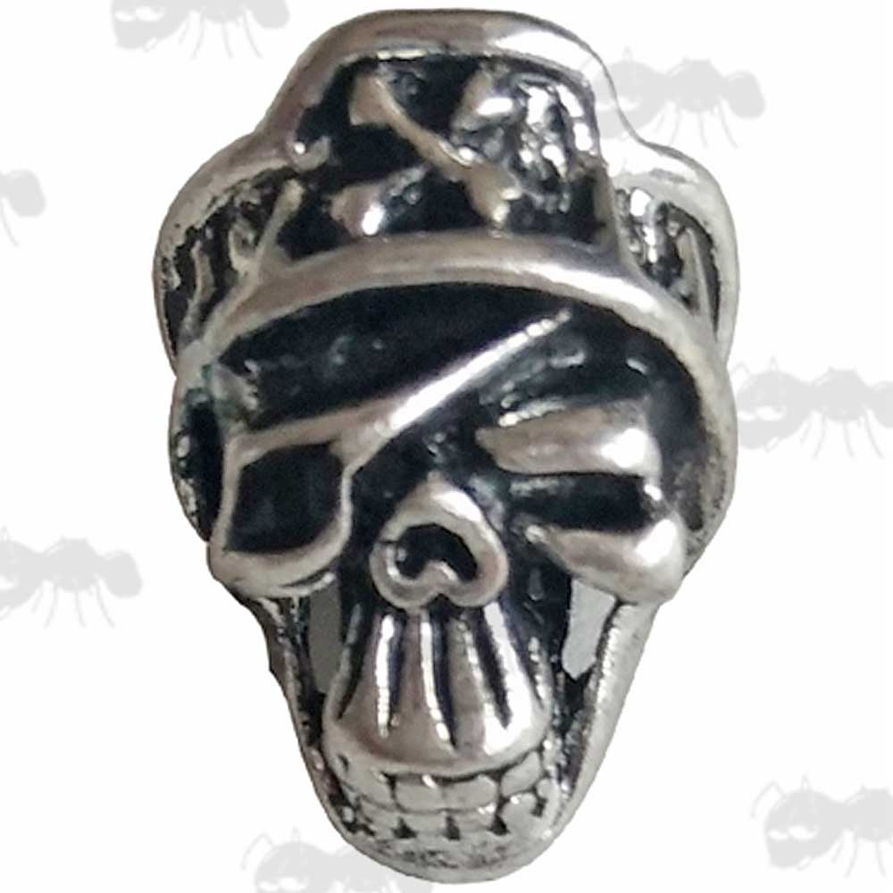 Silver Pirate Head Paracord Skull Bead with Silver Crown and Eye Patch