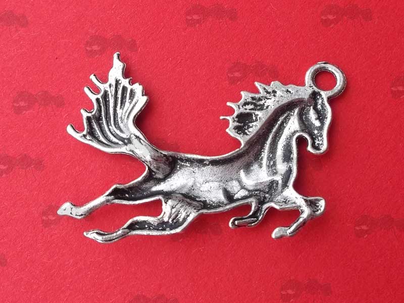 Back Hollow View of The All Metal Silver with Black Detailing Leaping Horse Pendant