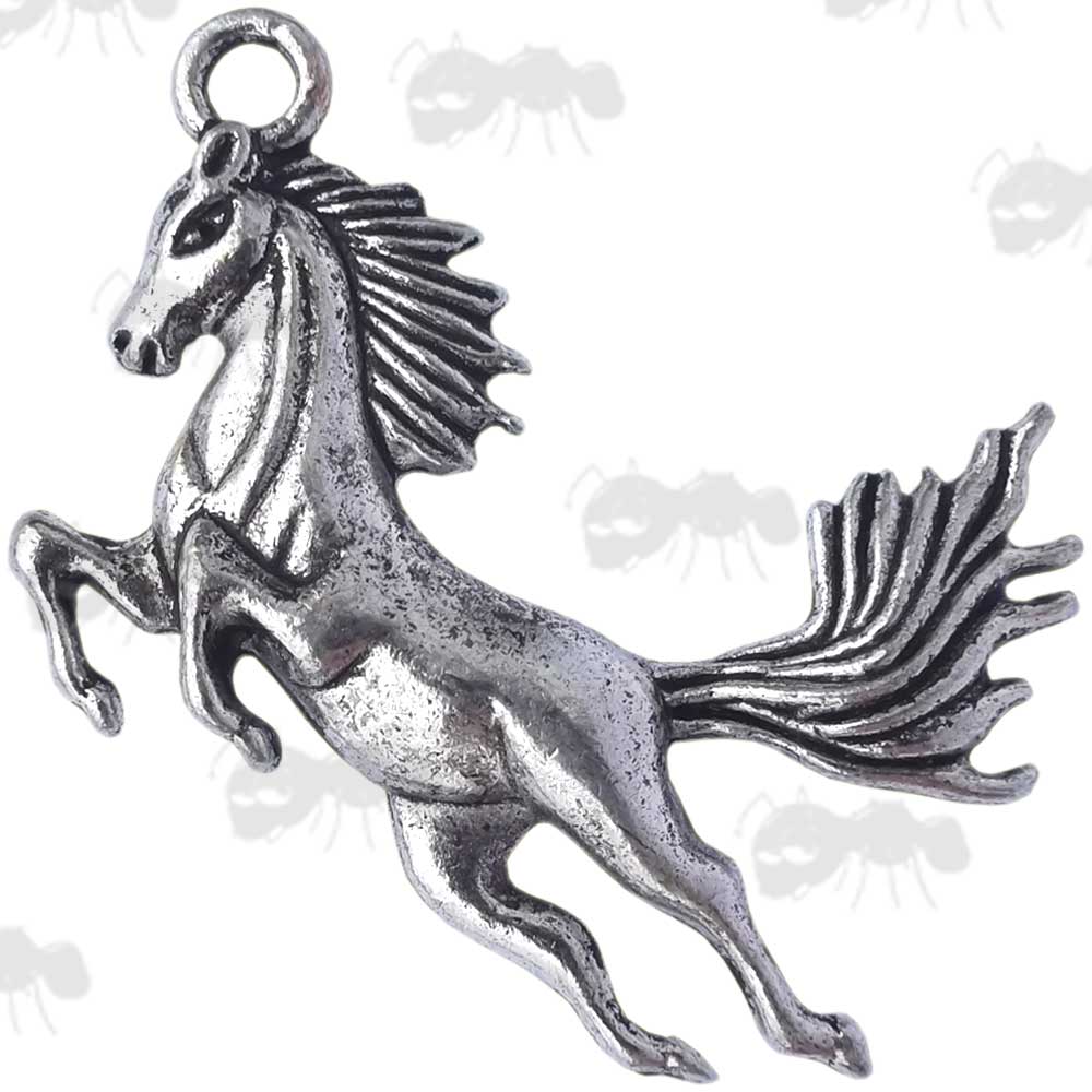 All Metal Silver with Black Detailing Leaping Horse Pendant