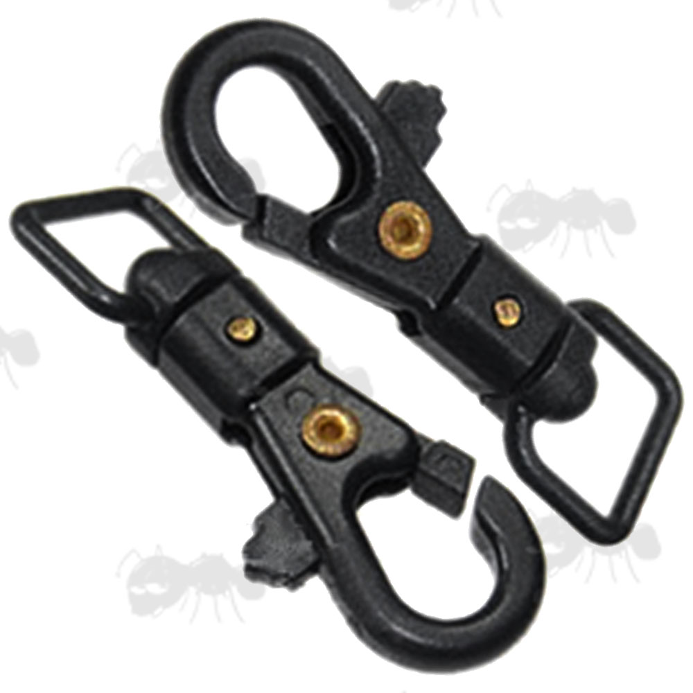 Two ABS Black Plastic Lanyard Lobster Swivel Clips with 12mm Wide D-Ring Eyes