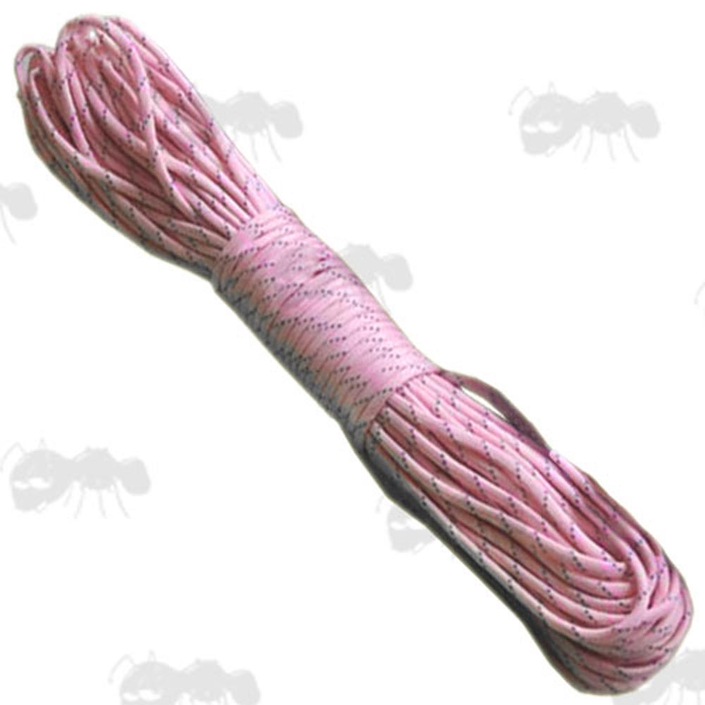 30 Metre Roll of Glow in the Dark Pink Paracord with a Reflective Metal Thread