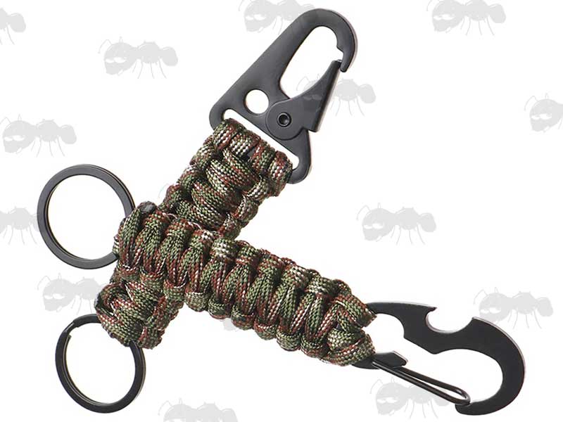 Two Woodland Camouflage Paracord Keychains With Quick Fit Clips