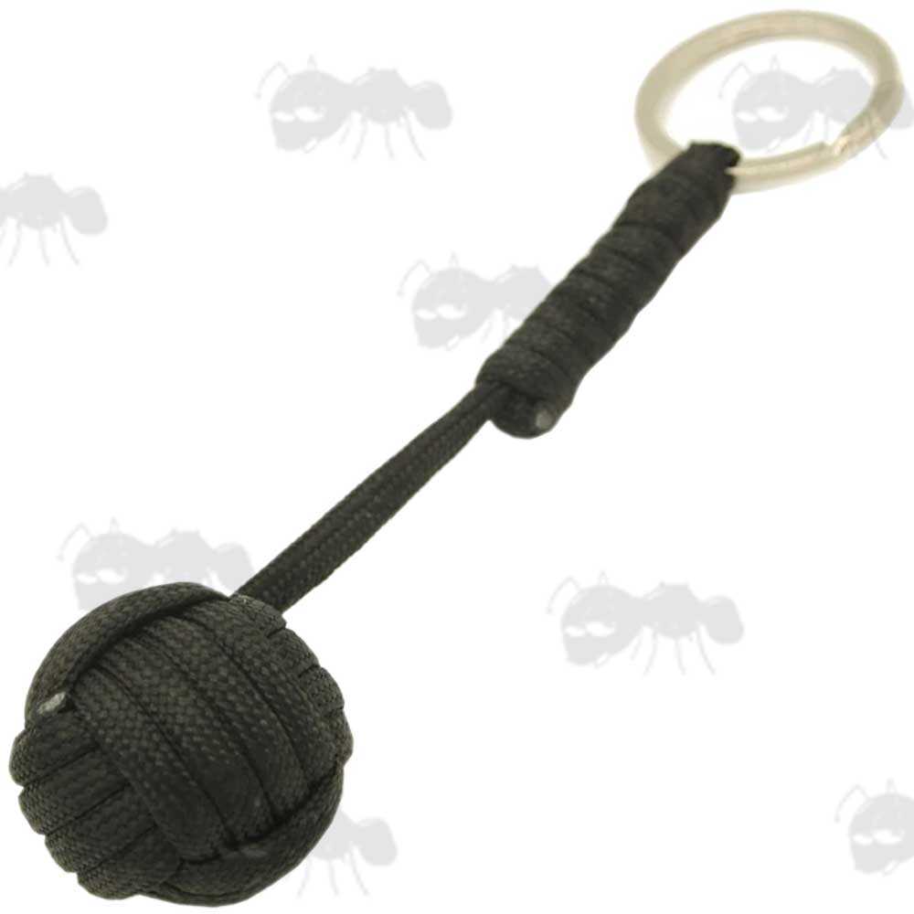 Black Paracord Monkey Fist Keychain with Wooden Ball Centre