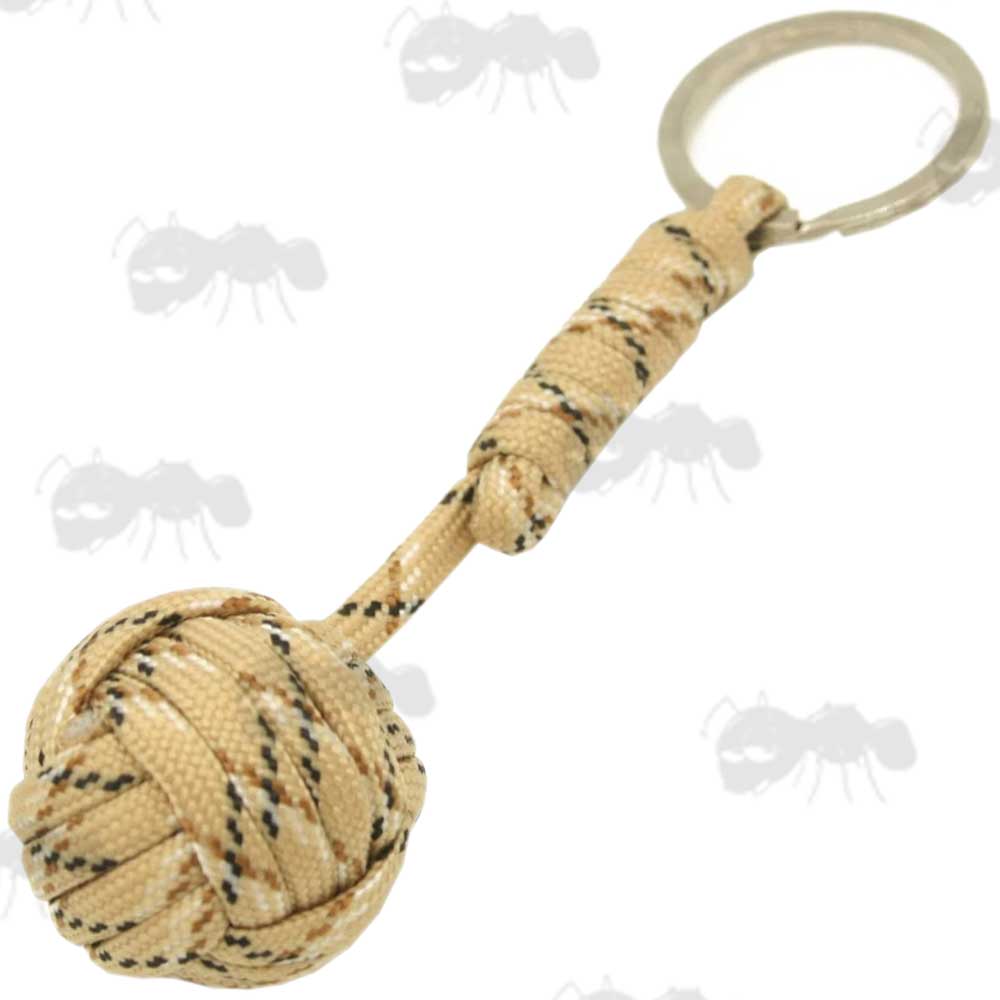 Desert Camouflage Paracord Monkey Fist Keychain with Wooden Ball Centre