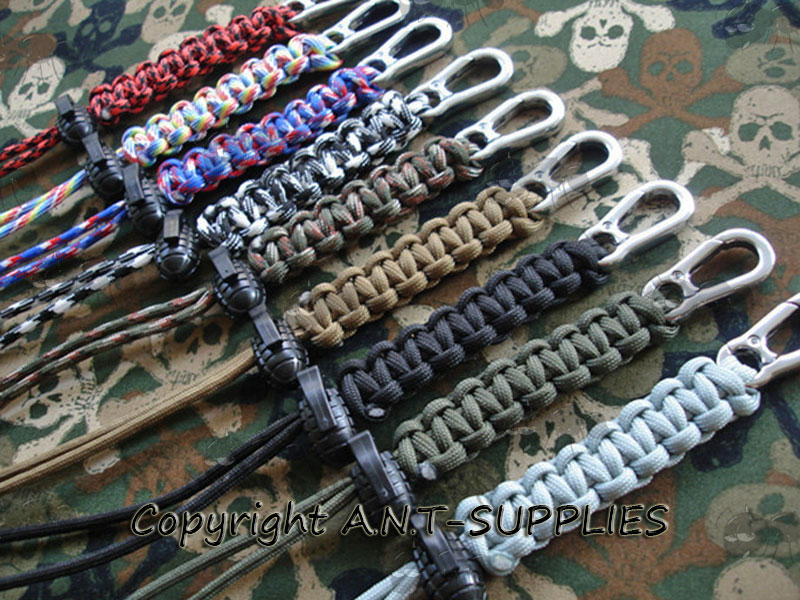 Assortment of Cobra Weave Paracord Lanyard with Metal Snap Clip and Black Plastic Grenade Style Cord Lock Toggle