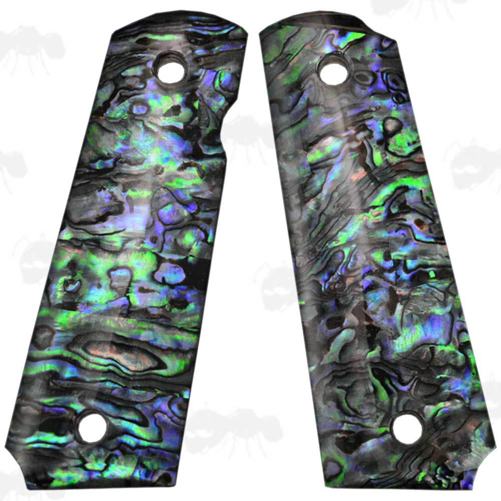 Pair of Full Size Beautiful Abalone Shell Effect Acrylic Smooth Finish 1911 Pistol Grips