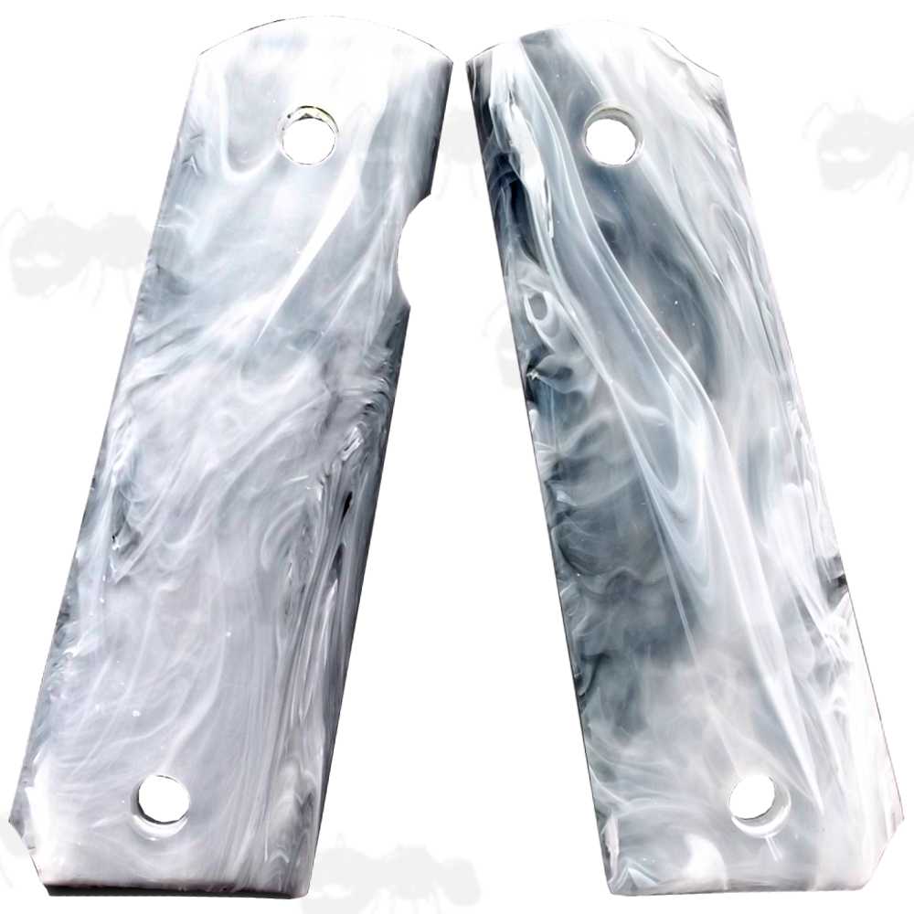 Pair of Full Size Marble Patterned Effect Acrylic Smooth Finish 1911 Pistol Grips