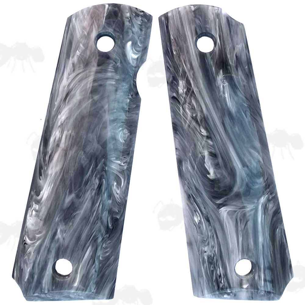 Pair of Full Size Marble Patterned Effect Acrylic Smooth Finish 1911 Pistol Grips