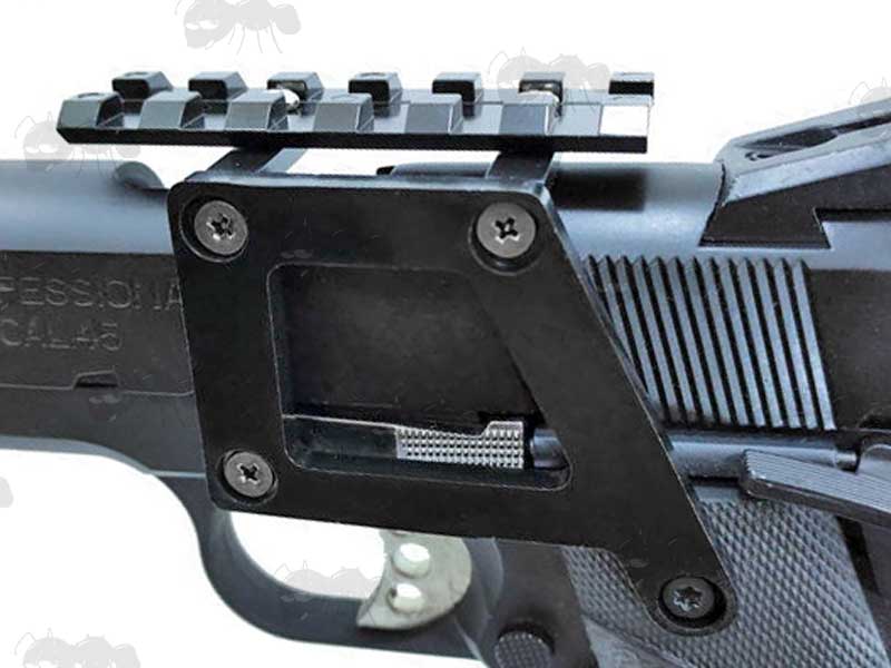 Aluminium Base Sight Rail Mount Shown Fitted to a 1911 Airsoft Pistol