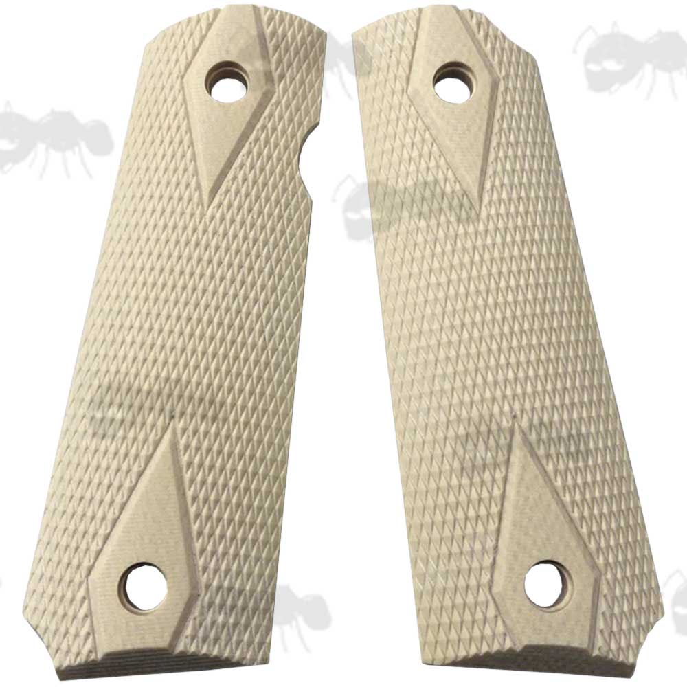 Pair of Full Size White Ivory Resin 1911 Pistol Grips with a Textured Finish