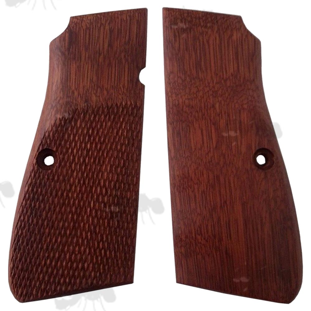 Pair of Wooden Browning Hi-Power Grips with Checkered Design
