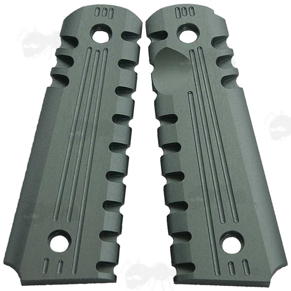 Pair of Full Size Aluminium 1911 Pistol Grips with green Coloured Finish