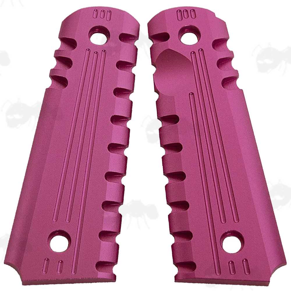 Pair of Full Size Aluminium 1911 Pistol Grips with Purple Coloured Finish